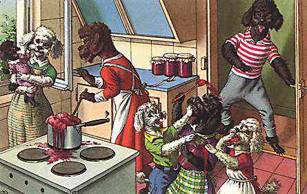 dog family in kitchen graphic